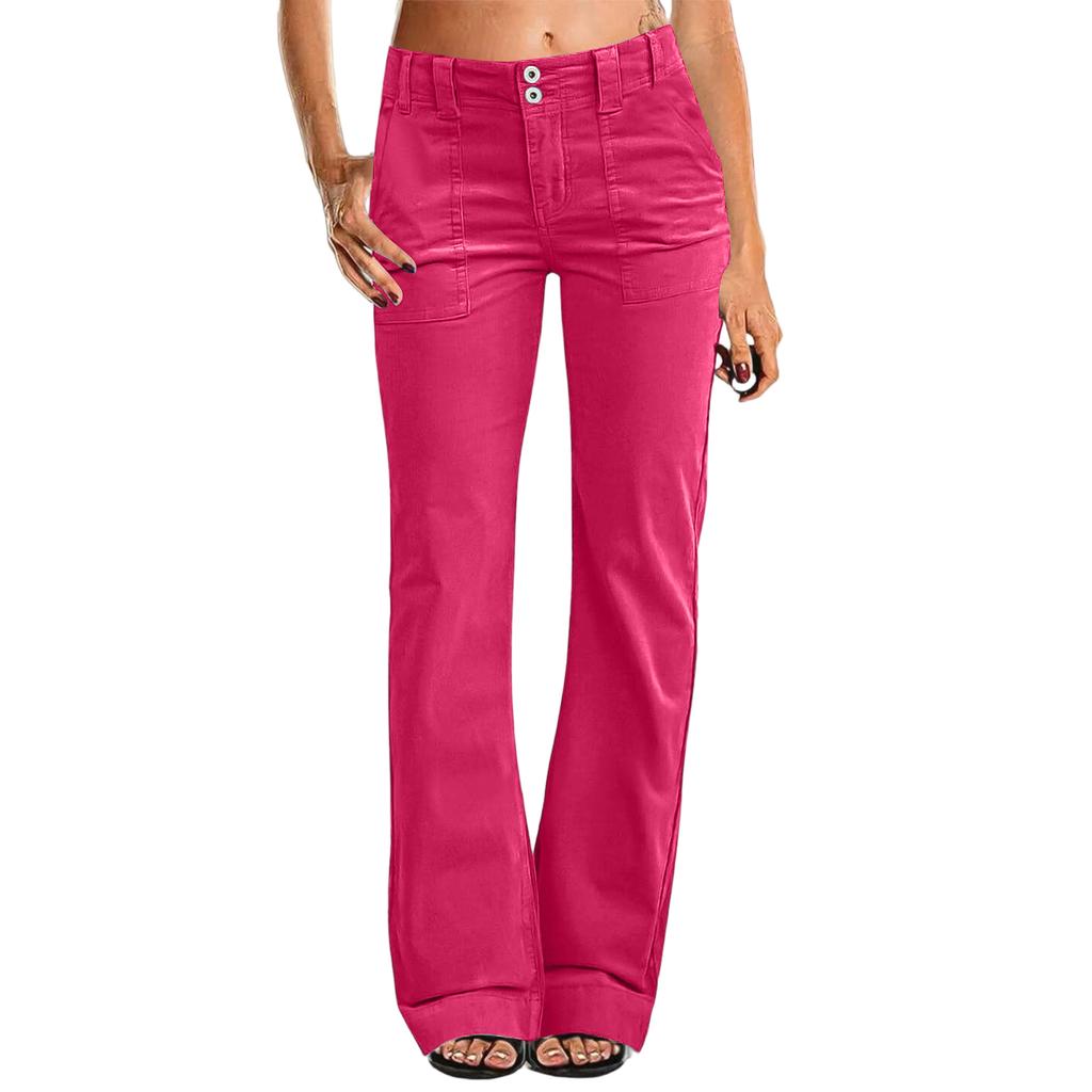 Women's Wide Leg Dress Flare Pants For Women Double Button Mid Waist Pants Trendy Fashion Casual Pants