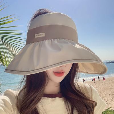 Summer Hat Women's High Quality Alphabet Label Color Glue Empty Top Sunscreen Sun Hat Travel Big Edge Sun Hat New