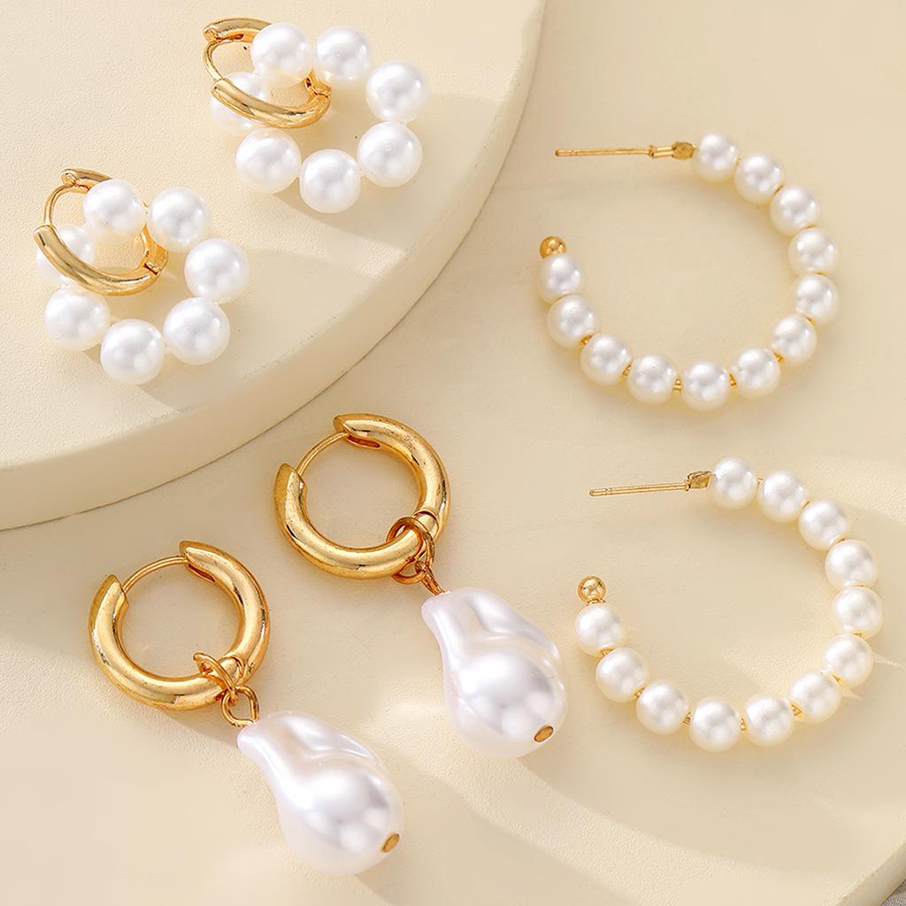6pcs Vintage Baroque Pearl Drop Earrings Set for Women Europe and America Luxury Gold Color Dangle Earrings Elegant Jewelry New