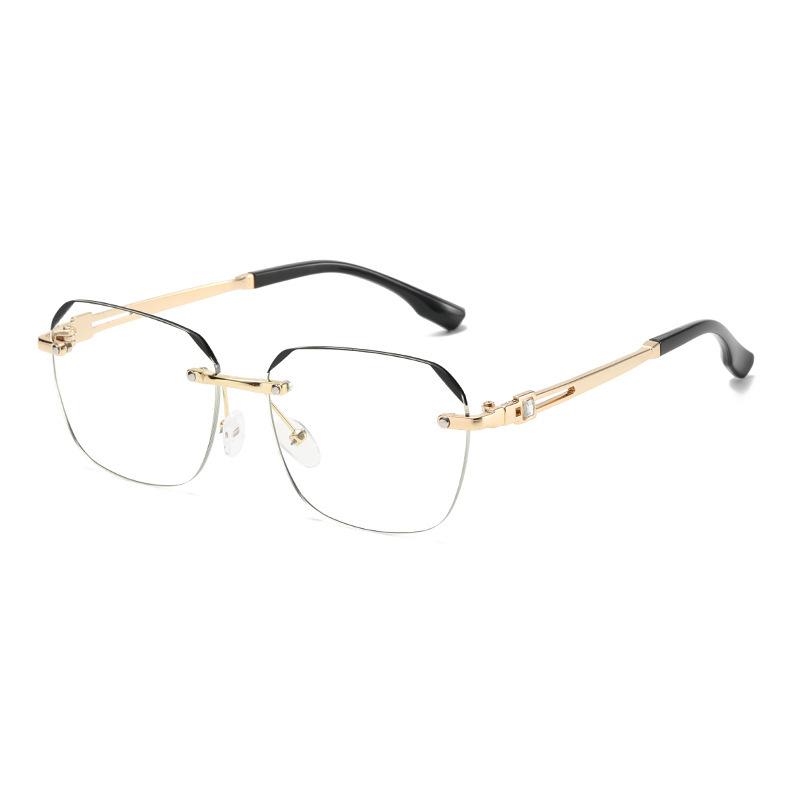 Popular Anti-blue Reading Glasses Fashionable Frameless Plain Diamond Men's and Women's Polygonal Reading Glasses