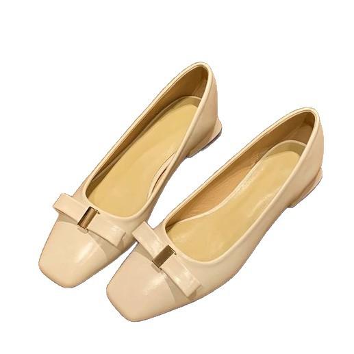 Grape mother studiolee temperament square head metal buckle bow thick heel commuting versatile light mouth single shoes women's spring