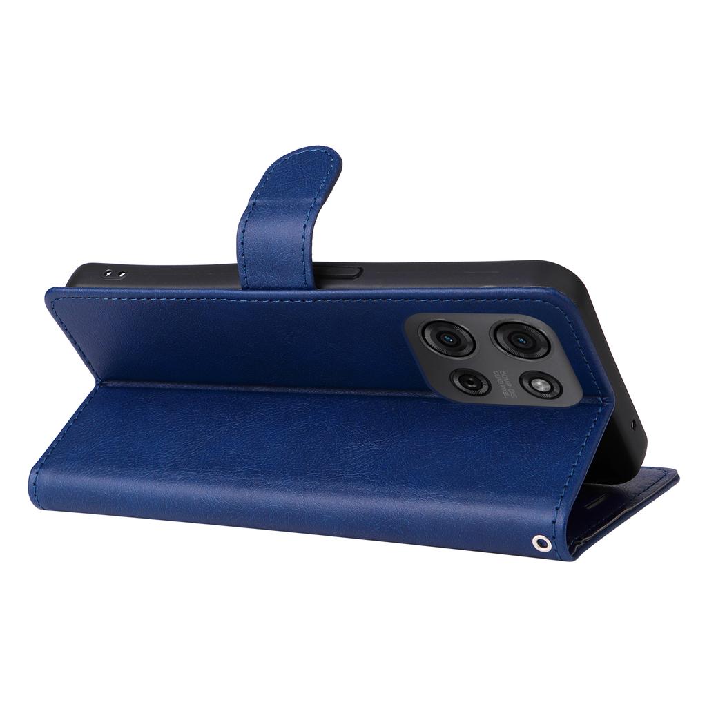 For Motorola Moto G75 5G Case Solid Color Leather Mobile Cover Wallet Stand with Strap