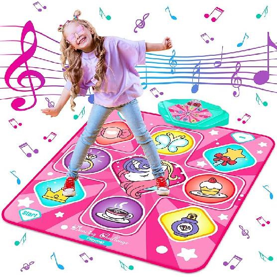 Unicorn Dance Mat, Dance Mixer Rhythm Step Play Mat, Pink Dance Pad with LED Lights, Adjustable Volume, Built-in Music, 5 Game Modes, Xmas B-Day