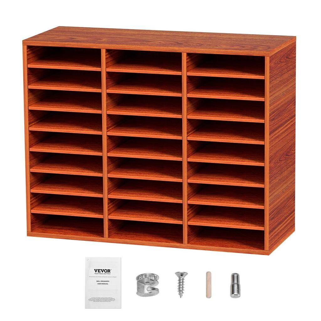 Wood Literature Organizer File Sorter Paper Storage Holder 27 Slots Brown