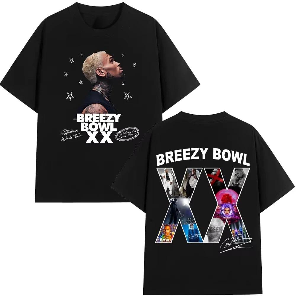 Chris Brown Breezy Bowl XX 2025 Tour Konzert Merch T-Shirt Herren Damen Mode Hip Hop T-Shirt Lässige Oversized T-Shirts