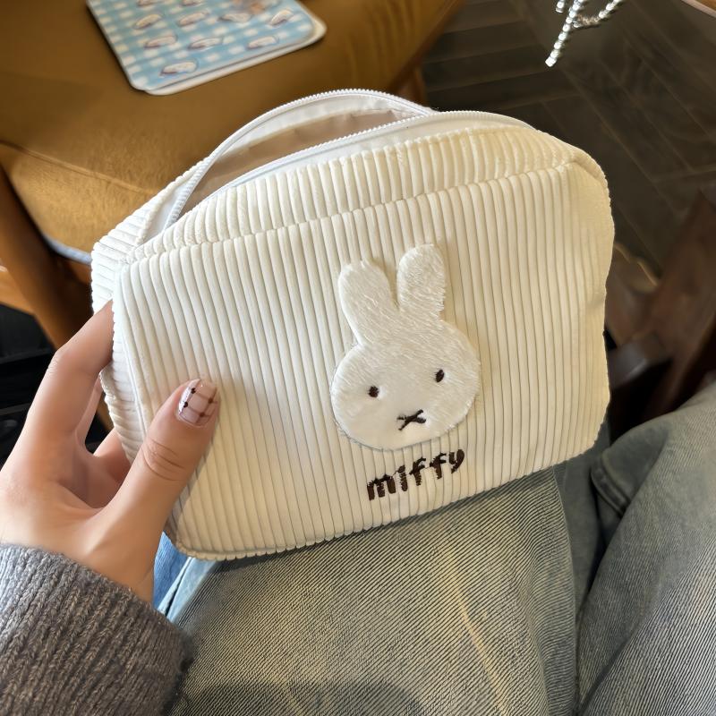 Cute Cartoon Rabbit Corduroy Cosmetic Bag Large Capacity Portable Storage Pouch For Girls Stationery Gift 25CM