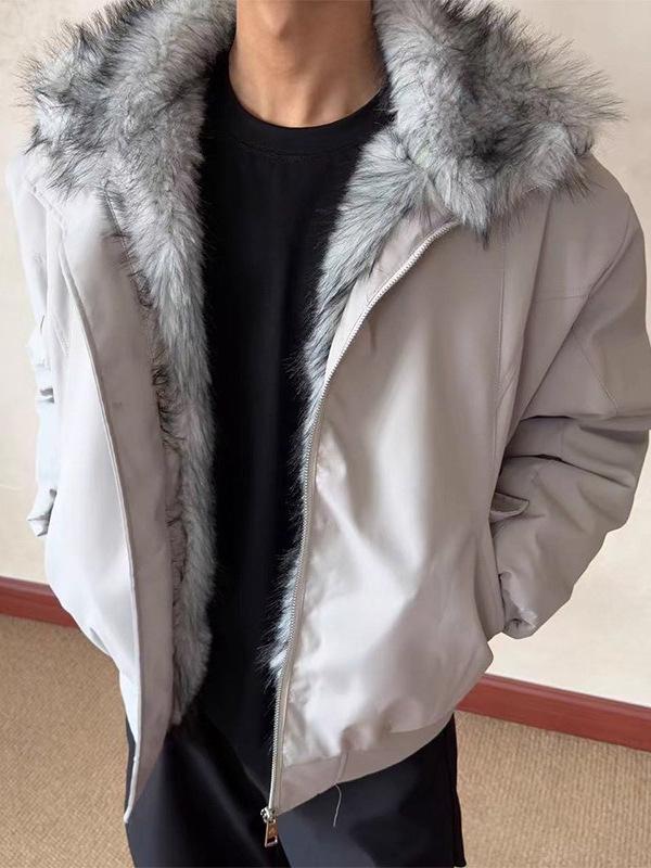 Amerikanischer Wolfskönig gesteppte Baumwolljacke mit Pelzkragen - Winterkollektion 2025