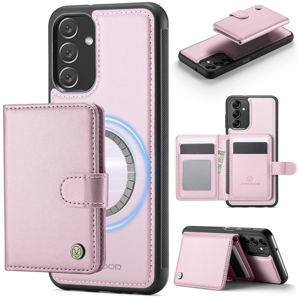 For Samsung Galaxy A24 4G (162.1mm) Case JEEHOOD J09 RFID Blocking Card Holder Leather Back Phone Cover Magnetic Case
