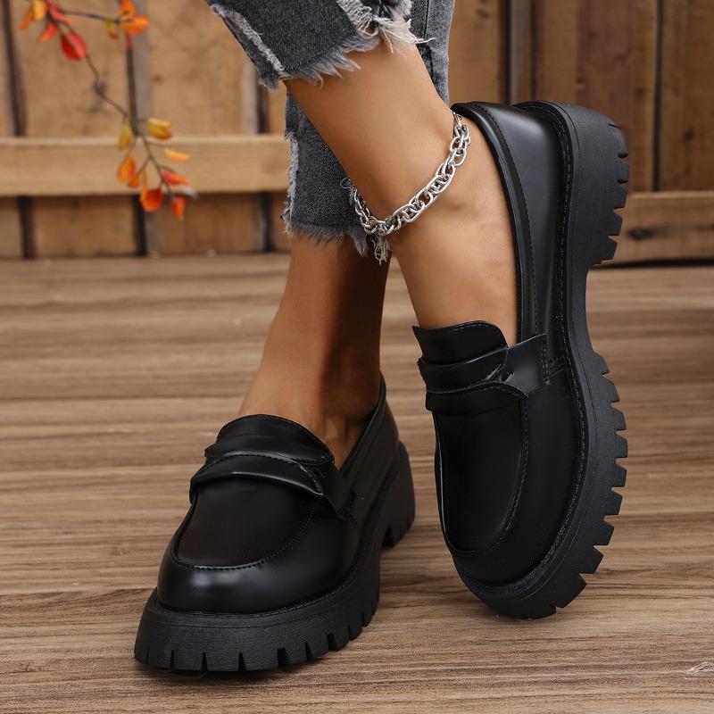 Large size women's spring and autumn new round head platform single shoes women's small leather shoes women