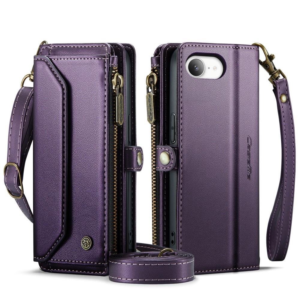 CASEME iPhone 17e / 16e RFID Leather Wallet Case, RFID Leather Wallet, with Shoulder Strap, Purple