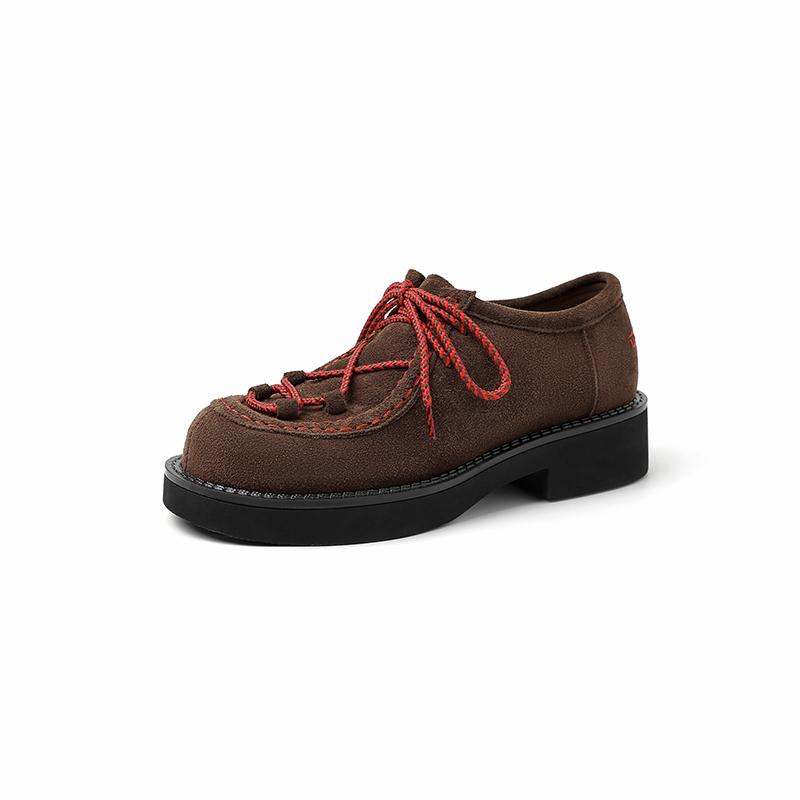 Fashion 2025 New Women Cow Suede Leather Sneakers Training Sport Shoes Contrast Casual Round Toe Cross-tied Low-heel Shoes Sneakers