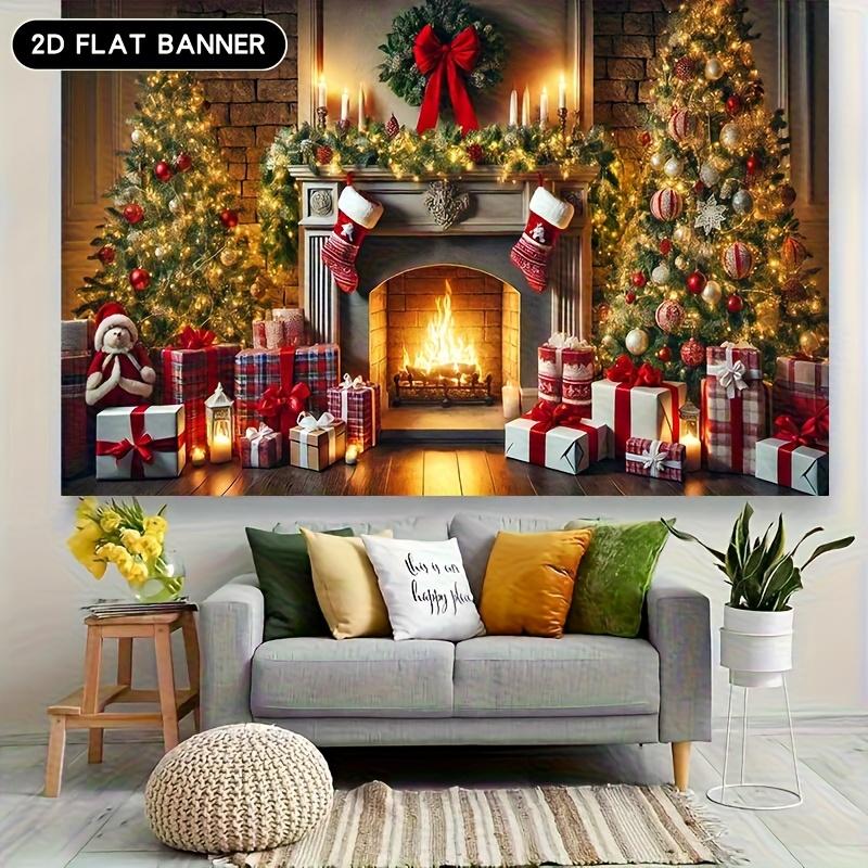 Crăciun Șemineu Vintage Și Brad Decorat Decorațiune Fundal Iarnă Decorațiuni Fundal Pentru Studio Foto Cabina Foto Petrecere de Crăciun