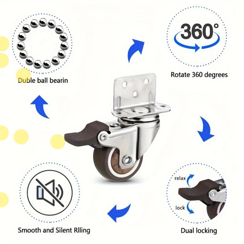 4 Pcs 1/1.25/1.5/2 Inch L-Shaped Side Mount Caster Wheels Small Rubber Furniture Castors Swivel Cartwheels for Trolley Cabinet