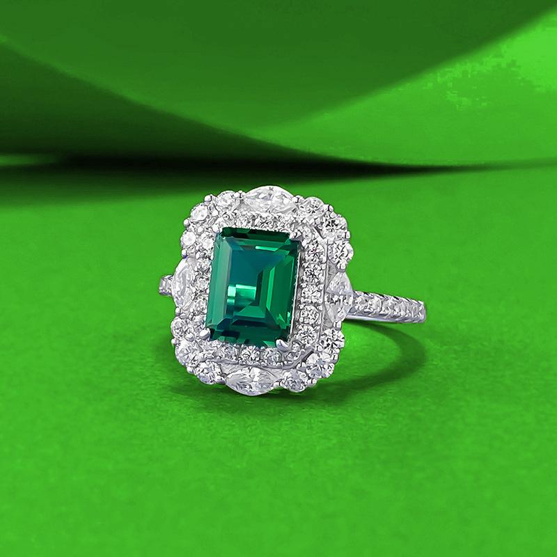 S925 Sterling Silver Simulated Emerald Cut High Carbon Diamond Ring