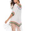 Summer Women's Hollow Out Sunscreen Holiday Style Rainbow Intercolour Tassel V-Neck Hand Hooked Beach Cover-up