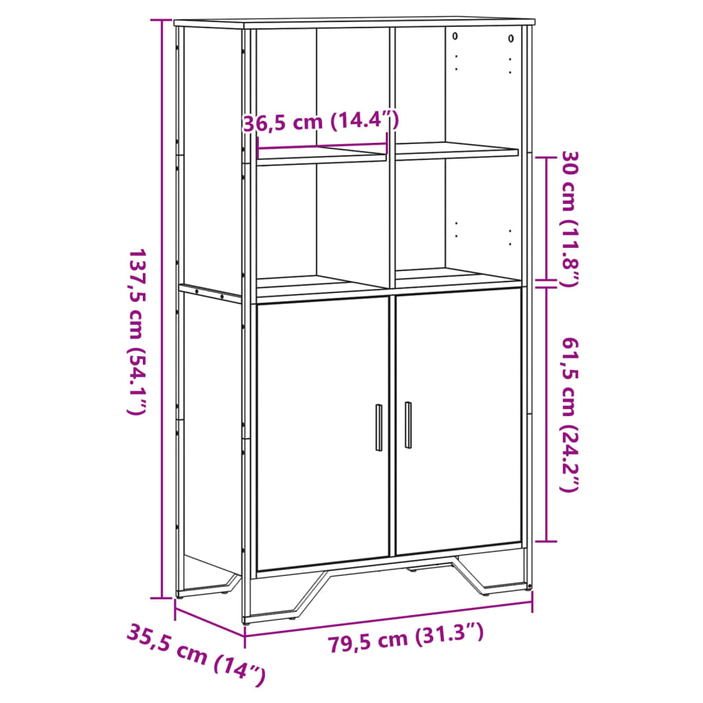 Highboard Gray Sonoma 79.5 X 35.5 X 137.5 Cm Particleboard