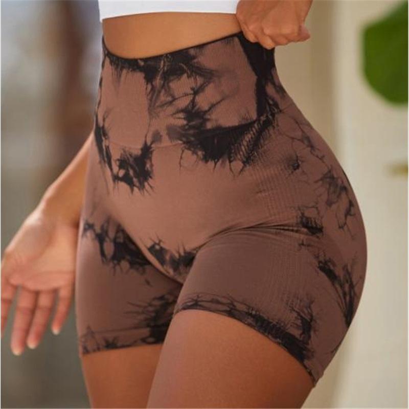 Women's Tight Fitting High Elastic Tie Dye High Waist Hip Lifting Yoga Pants Sports Fitness Tight-fitting Shorts