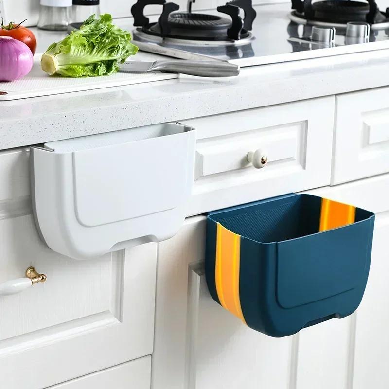Kitchen Wall-mounted Foldable Trash Can Household Plastic Hanging Debris Storage Barrel Multi-function Cabinet Door Hanging Type