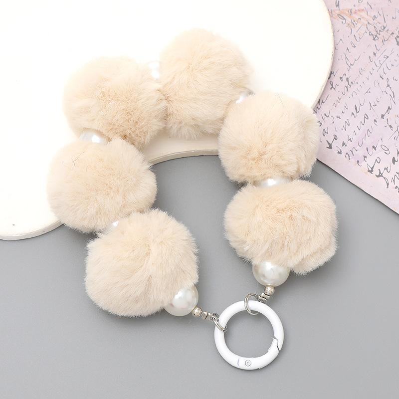 New Korean Version Plush Ball Pendant Handmade Bead Phone Pendant Short Wristband Anti Loss Chain for Women Bag Accessories