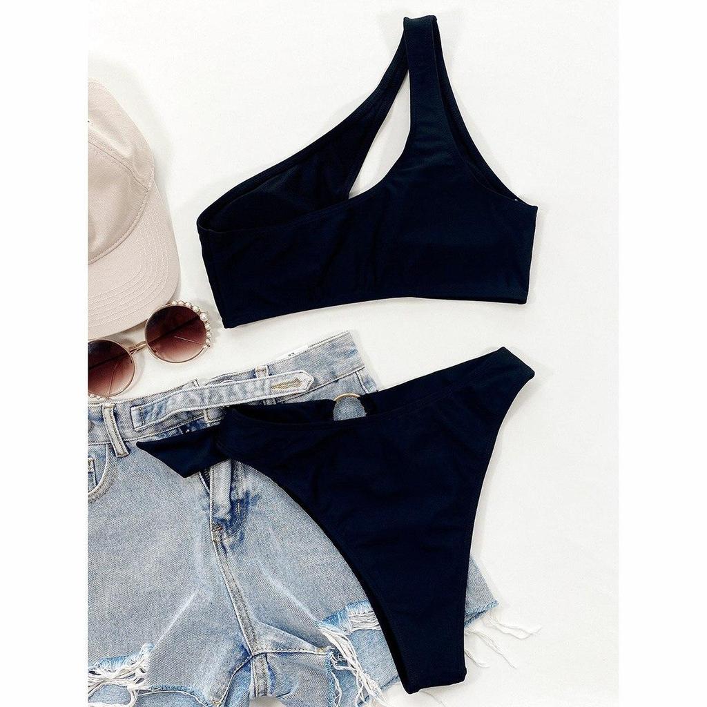 Costume da bagno donna Bikini femminile Costumi da bagno a vita alta Bikini nero monospalla Costume da bagno Costumi da bagno Costumi da bagno
