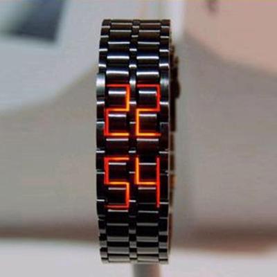 Orologio digitale a LED in metallo stile lava, ferro nero, orologi ispirati al braccialetto