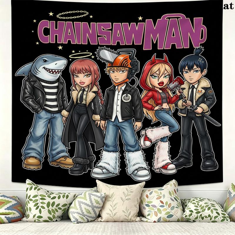 Chainsaw Man Wandteppich Ästhetisches Wandbehang Gedruckter Stoffdecke Dekorative Wandteppiche Für Schlafzimmer Wohnzimmer Heimdekoration