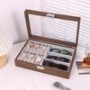 Black Walnut Wood Grain Box: Multifunctional Storage for 6 Watches & 3 Eyeglasses