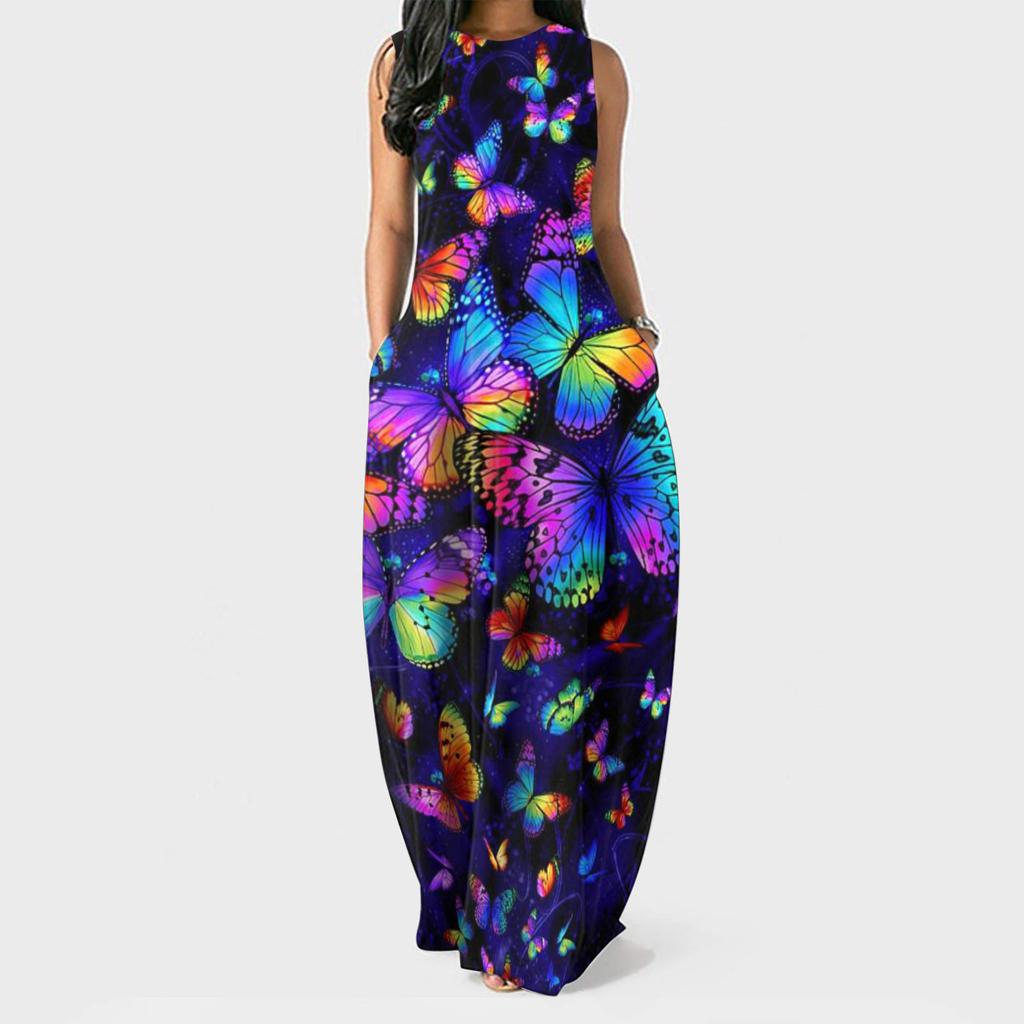 Damskie letnie sukienki z nadrukiem kwiatowym, bez rękawów, w dużych rozmiarach, swetry długie