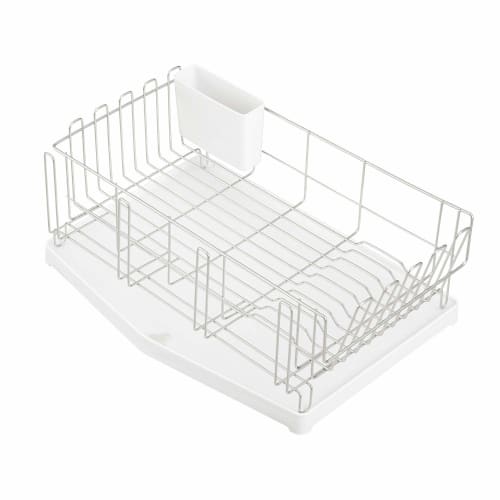 LEC Stainless Steel Multi-Purpose Dish Drainer (Wide), SIAA Antibacterial, Selectable Flow/No-Flow Tray, Includes Cup and Cutting Board Stand, Fits La