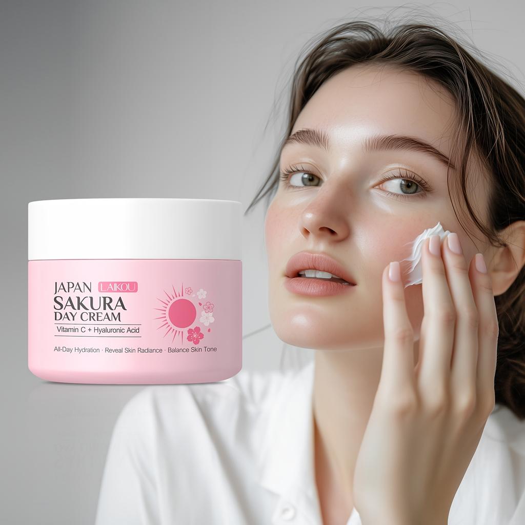 1pc LAIKOU Sakura Day Cream 30g, with Vitamin C & Hyaluronic Acid, for Daily Moisturizing, Night Moisturizer 30g, with Niacinamide, Retinol, LAIKOU