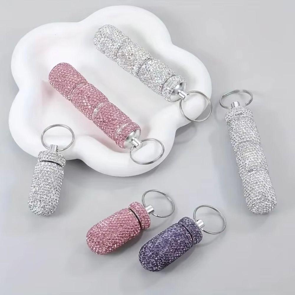 3in1 Bling Pill Case Portable Small Pill Holder Pill Box Crystal Pill Storage Box Travel Organizer