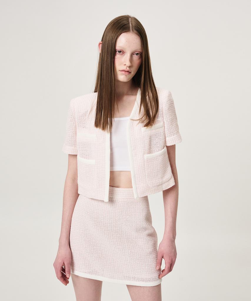ETMON Summer Tweed Mini Skirt, Pink