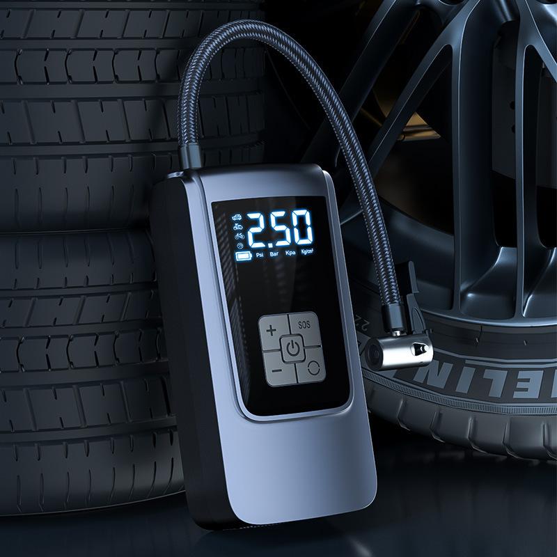 Wireless tire inflators, air compressor pumps and inflators, portable tire inflators digital air compressors with LED lights and digital display