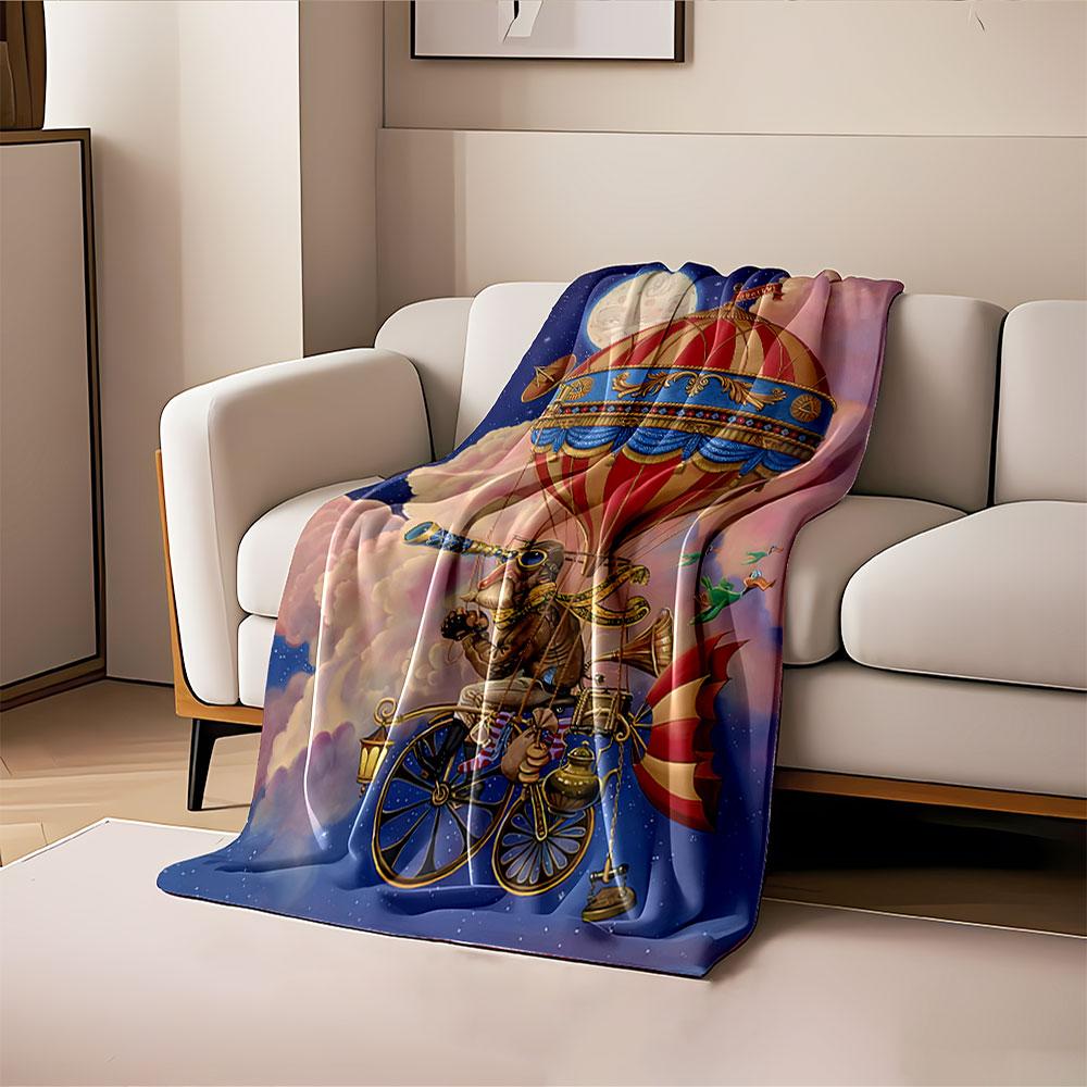 Whimsical Steampunk Balloon Ride for all seasons blanket lunch break throw gift