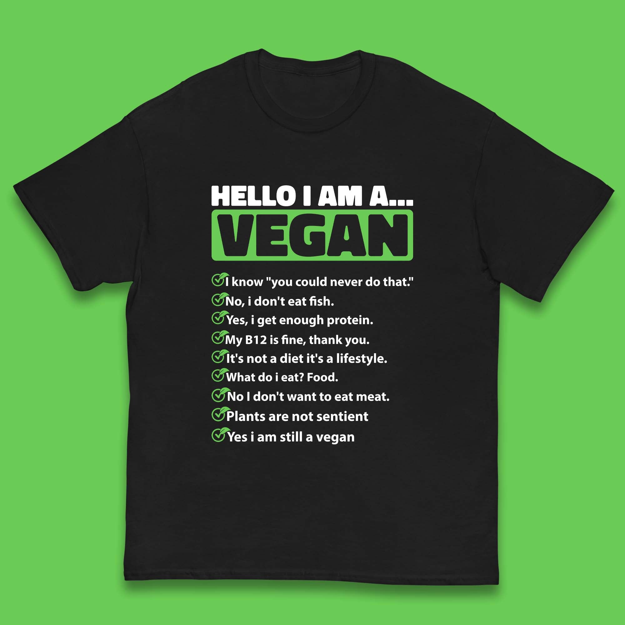 Hello I m A Vegan Kids T-Shirt 110