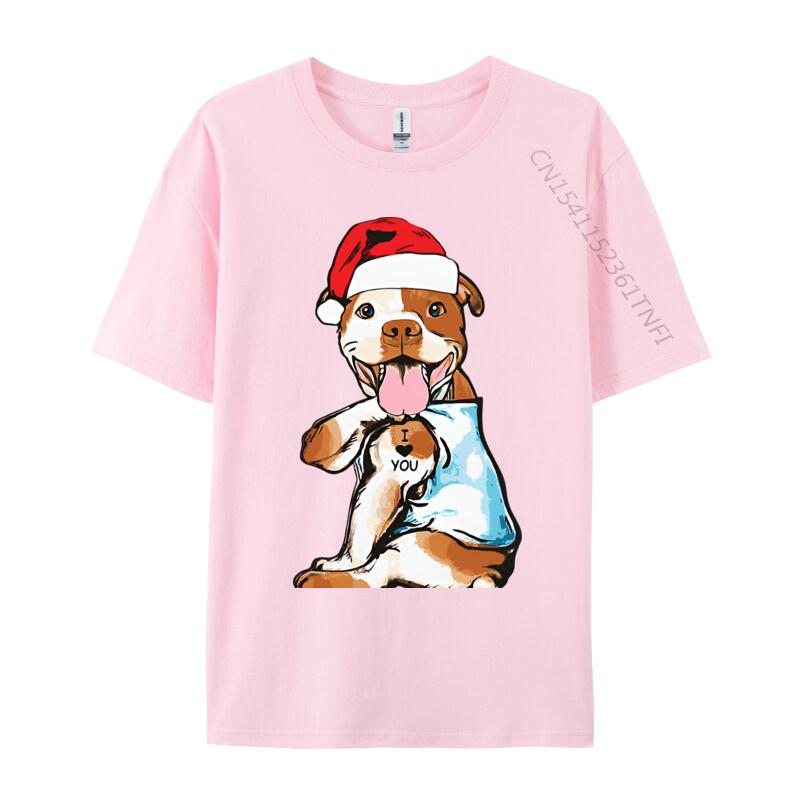 Cute Christmas Pitbull Dog Tshirts Vintage Top Tshirts Tops  Tees New Arrival Cotton Printed On Party Mens