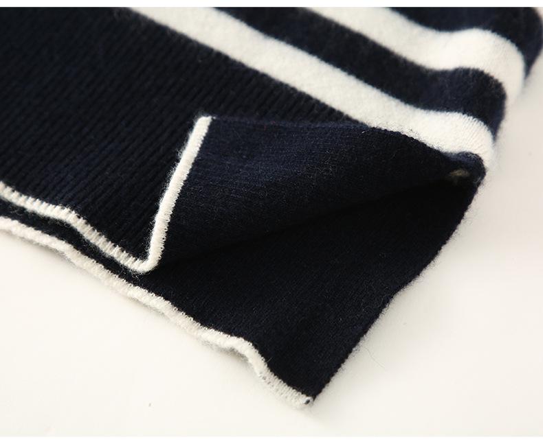 Cashmere Striped Zip-Up Lapel Sweater - New 2024 Autumn/Winter Korean Style Women's Knit Base Layer, Loose & Slimming Fit