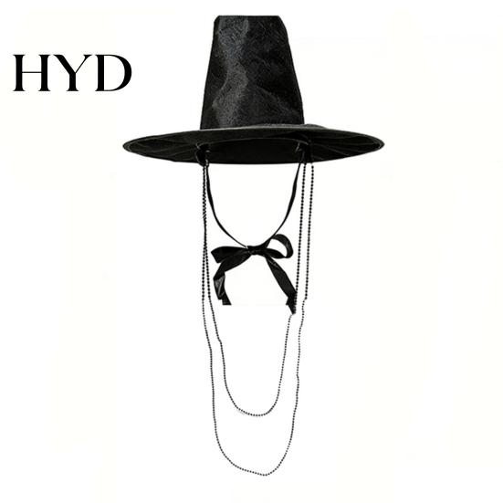 Korean Traditional Hat Hat, Anime Cosplay Accessory, Stage Performance Flat Cultural Party Top with Beaded Chain for Cosplay, Costume