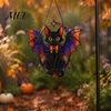 Lightweight Hanging Ornament Halloween Bat Cat Suncatcher, Stained Glass Style Acrylic Sun Catcher, Gothic Festival Atmosphere Display Black for Home