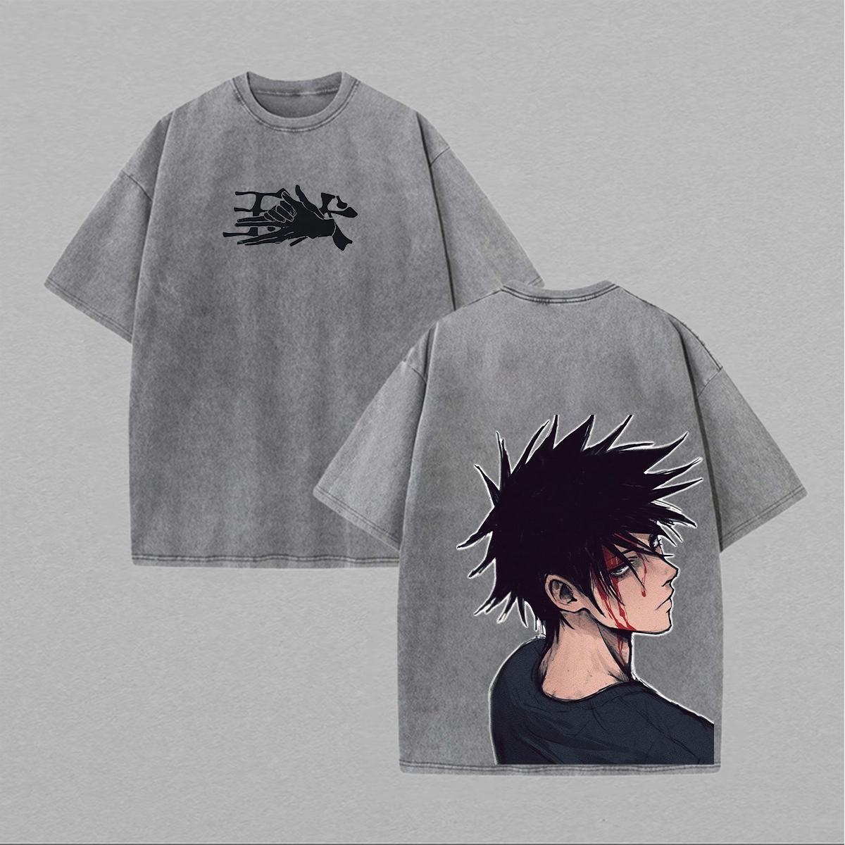

Fushiguro Megumi Jujutsu Kaisen T-shirt Anime Vintage Washed Oversized T Shirt Men Women Clothing Pure Cotton Short Sleeve Tees S чёрный
