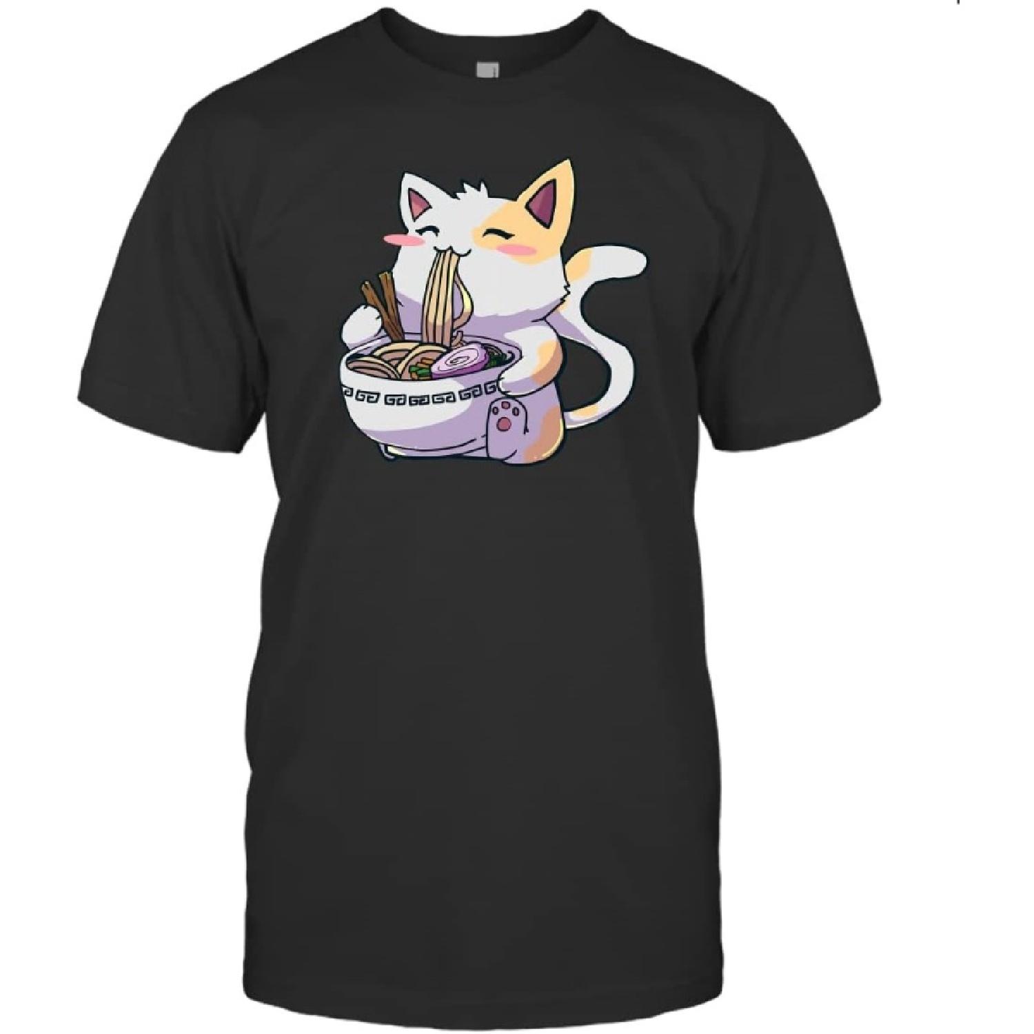 Ramen T Shirt Cat Tshirt Kawaii Anime Tee Japanese Gift S