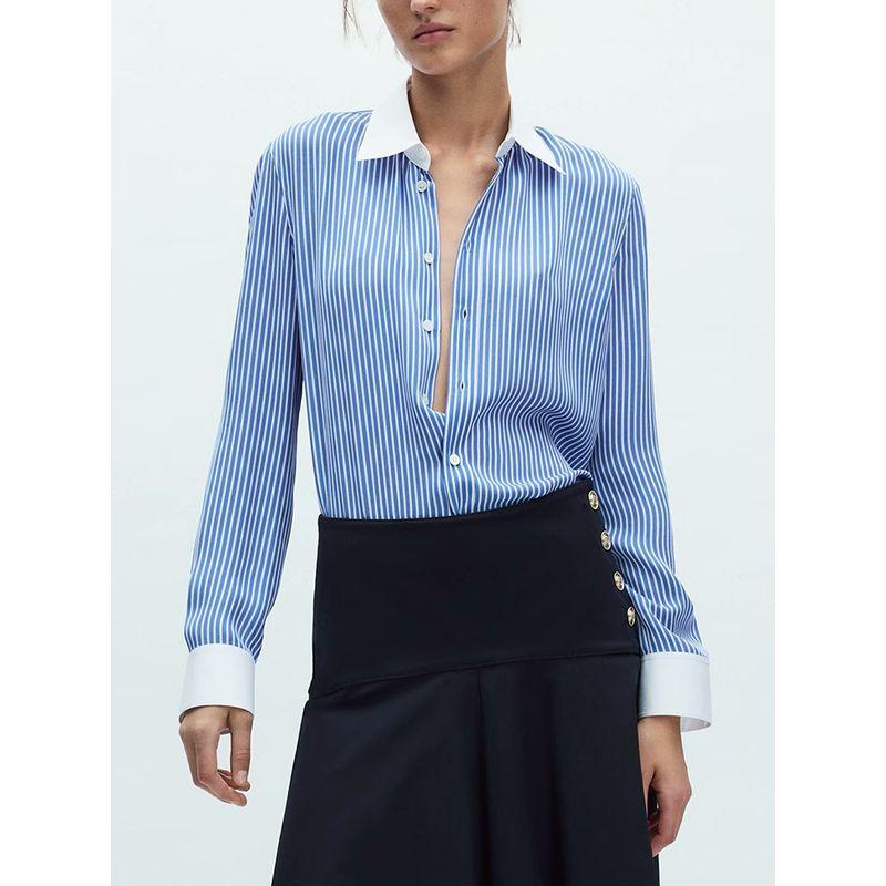 Za2025 Spring New Women Clothes Casual All-matching Color Matching Stripe Lapel Long Sleeve Shirts 2586039 044