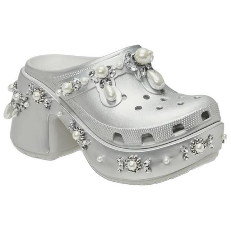 סימון רושה x קרוקס נעלי בית קלות נשלפות EVA עמידות לשפשוף אצבעות רגליים לנשים כסף