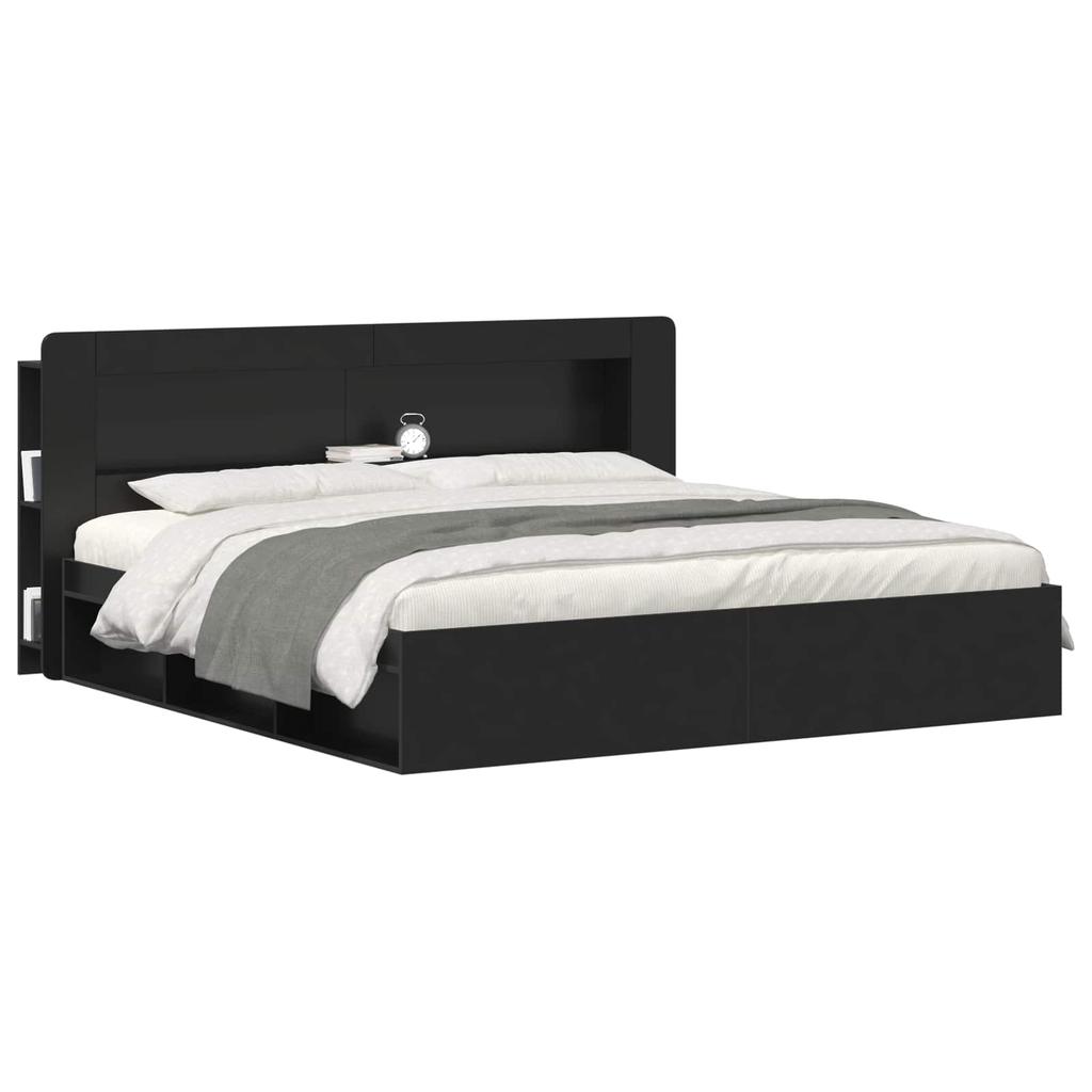 Headboard Cabinet with Storage Black Wood Based Material