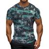 Men Tropical Palm Tree Graphic T-Shirt - Breathable Mesh Fabric, Casual Short Sleeve Crewneck, Summer Style with Sailboat & Coconut Design