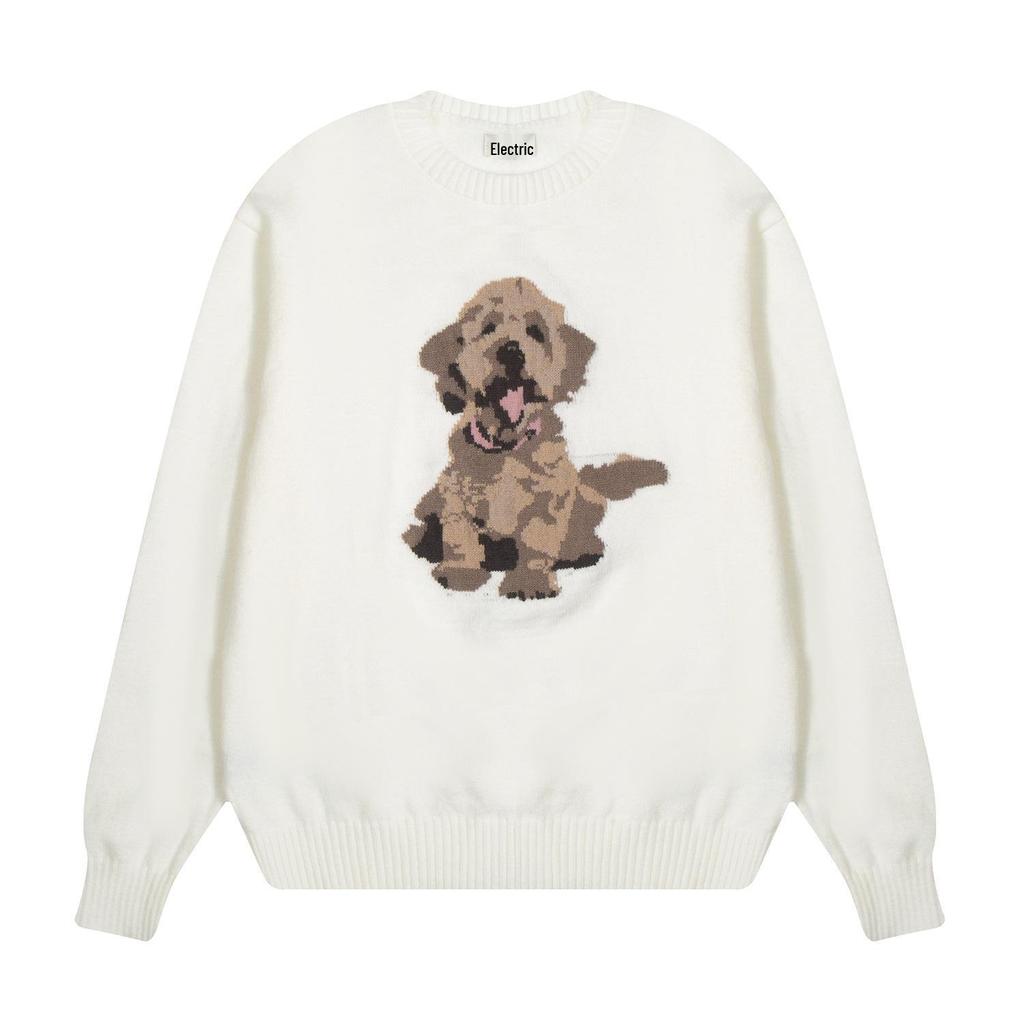 Little Seagull Jacquard Golden Retriever Knit Sweater - Women's Casual Loose Style