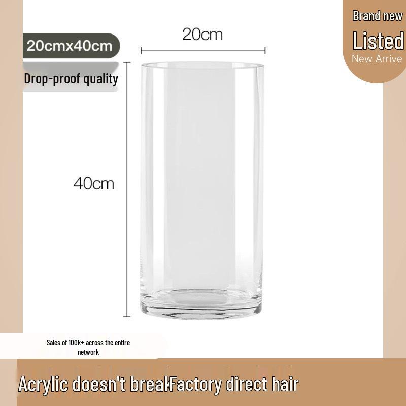 Acrylic Transparent Vase for Flower Arrangements and Lucky Bamboo - Large Straight Cylinder Design