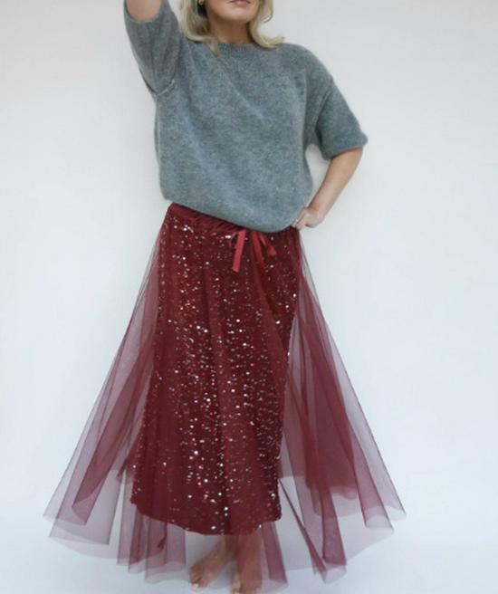 2025 European Style Women's Solid Sequin Mesh Skirt - Casual Fashion