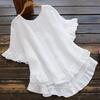 2026 Women's Cotton Linen Solid Color Ruffle Cuff Short Sleeve Button-Up Shirt