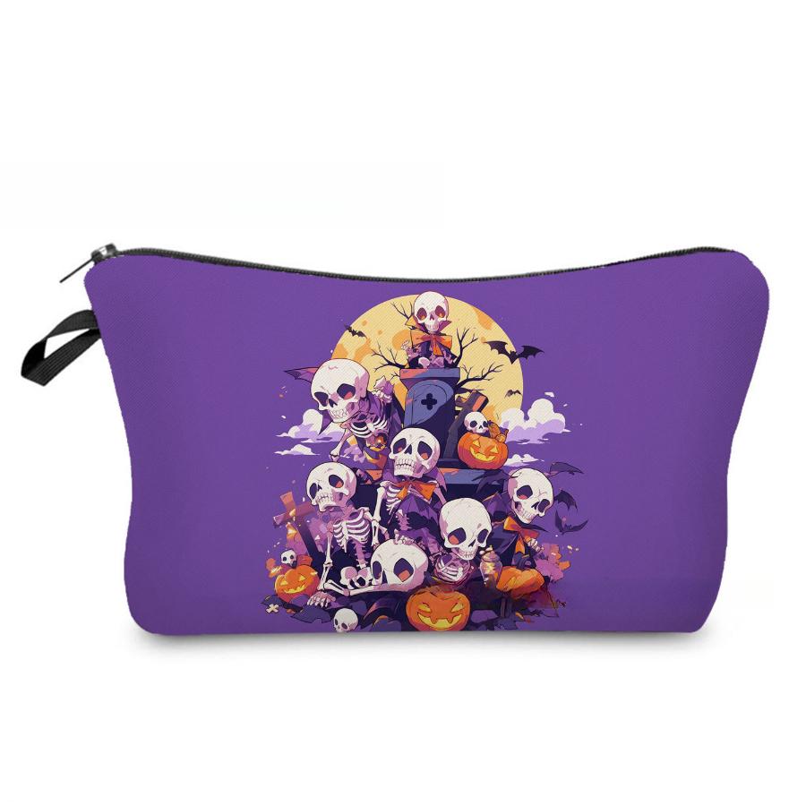 Women Skeleton Print Cosmetic Bag Toiletries Organize Travel Storage Case 6963 KTB
